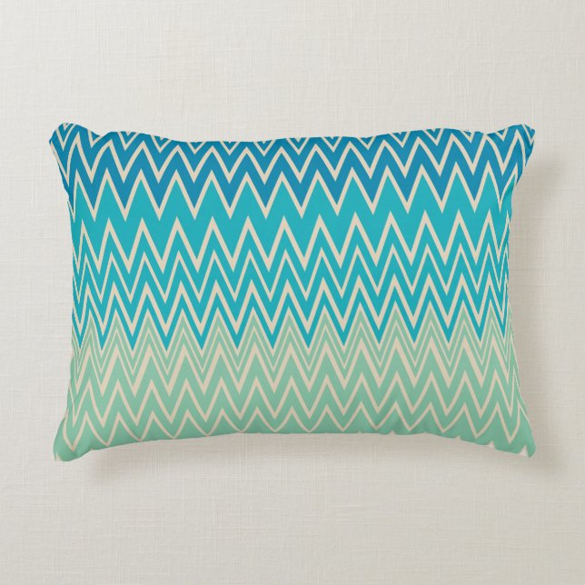Teal Blue, turquoise and Green Zigzags  Accent Pillow (Front)