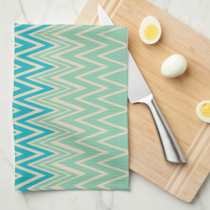 Teal Blue, turquoise and Green Zigzags Kitchen Towel