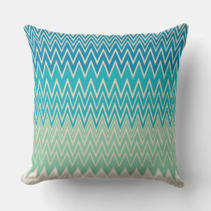 Teal Blue, turquoise and Green Zigzags Throw Pillow