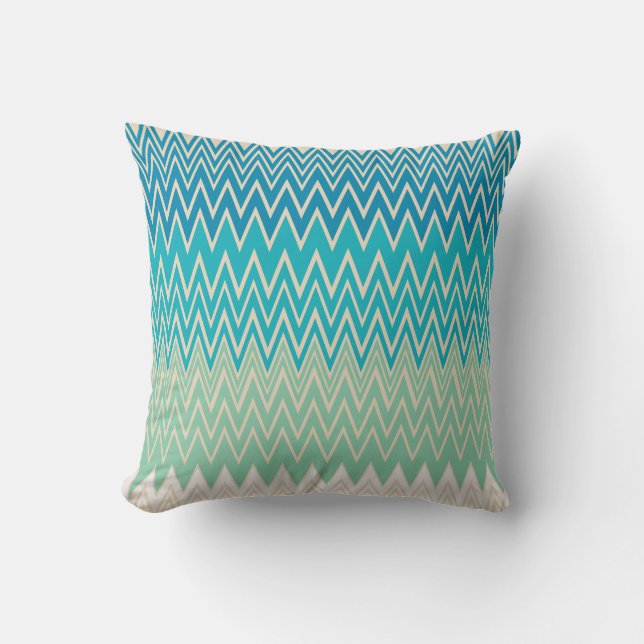 Teal Blue, turquoise and Green Zigzags   Throw Pillow (Front)