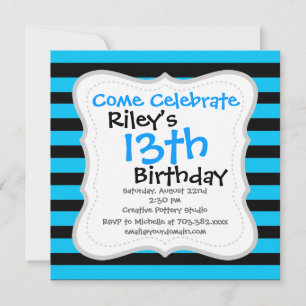 Teal Blue Turquoise and White Stripes Pattern Invitation