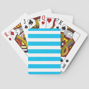 Teal Blue Turquoise and White Stripes Pattern Playing Cards