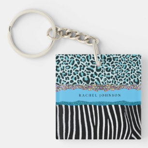 Teal Blue Turquoise Girly Modern Glam Retro Keychain