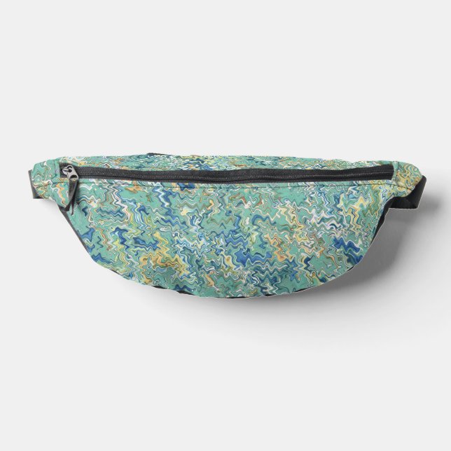 Teal Blue Turquoise Green Chic Unique Pattern  Fanny Pack (Lay Down)