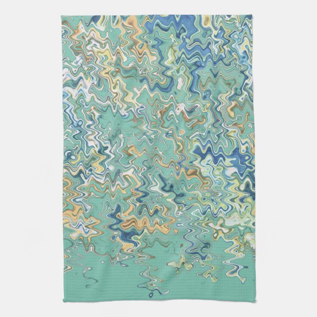 Teal Blue Turquoise Green Chic Unique Pattern  Kitchen Towel (Vertical)