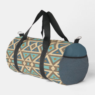 Teal Blue Turquoise Orange Brown Tribal Art Duffle Bag