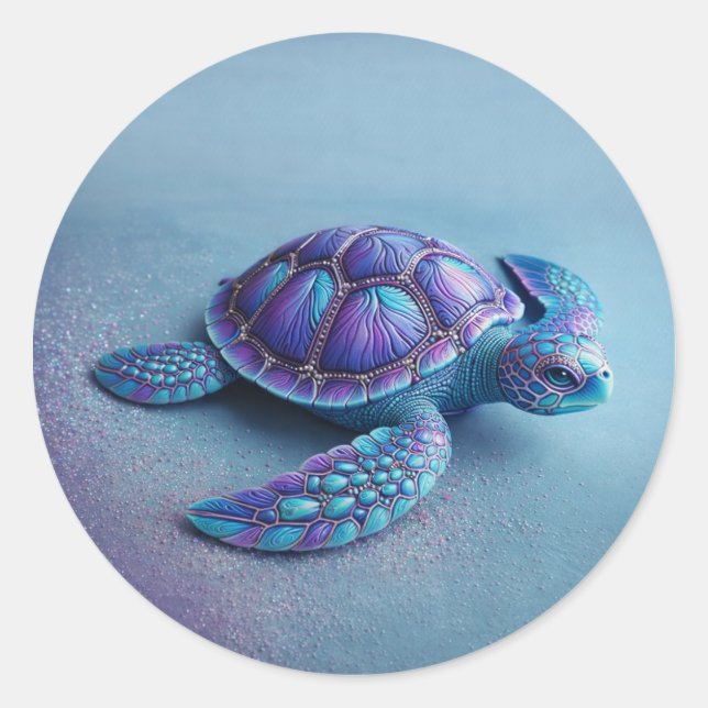 teal blue Turtle – Minimal Ocean Animal Gift Classic Round Sticker (Front)