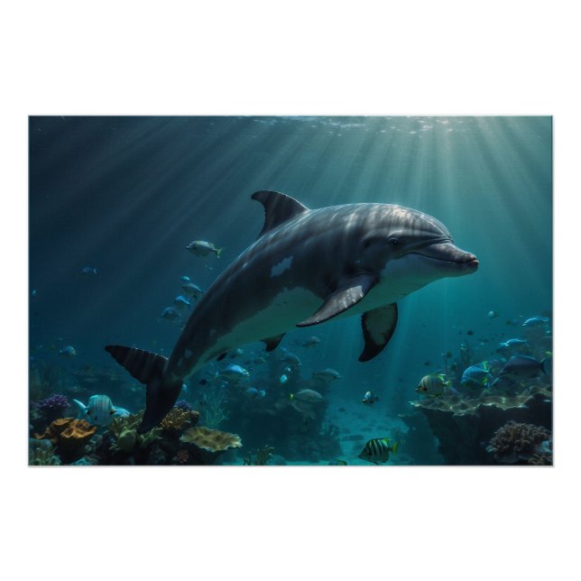 Teal Blue Underwater Dolphin Scene I Poster (Front)