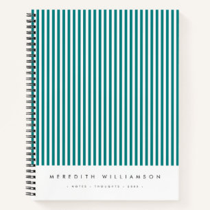 Teal Blue Vertical Stripe Personalized Notebook