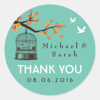Teal Blue Vintage Bird Cage Floral Wedding Sticker