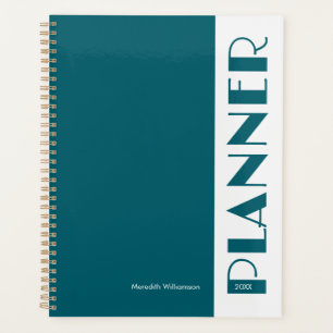 Teal Blue Vintage Retro Stripe Personalized Planner