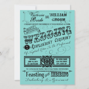 Teal Blue Vintage Typography Wedding Invitation