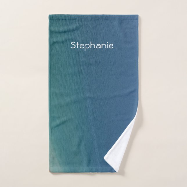 Teal Blue Water Abstract Monogram Name Beach Ocean Hand Towel (Hand Towel)