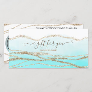Teal blue watercolor gold logo gift certificate