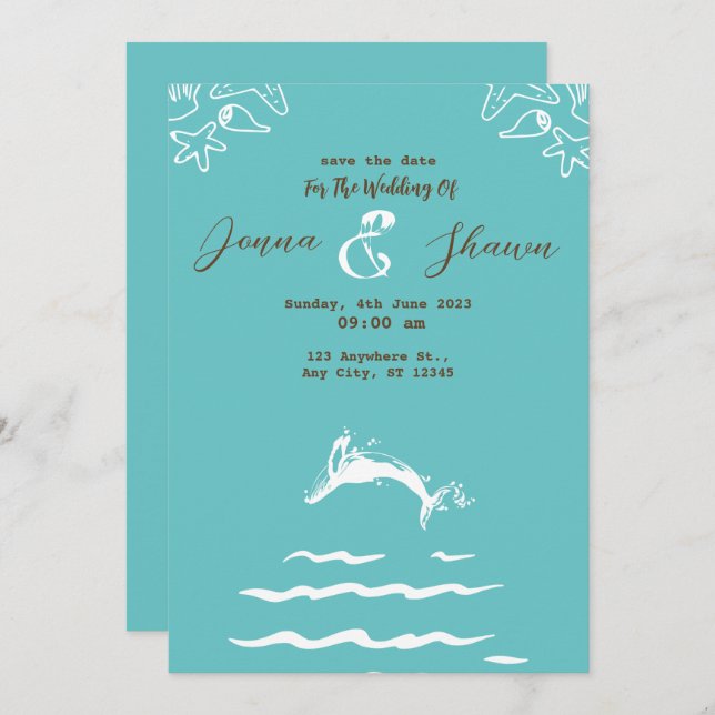 Teal Blue Watercolor Ombre Mandala We Eloped Invit Invitation (Front/Back)