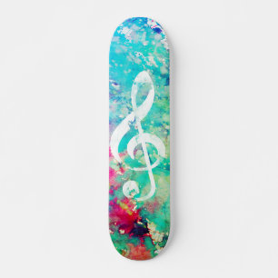 Teal Blue Watercolor Paint Music Note Treble Clef Skateboard