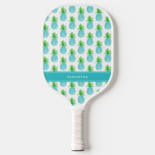 Teal Blue Watercolor Pineapple Personalized Name Pickleball Paddle