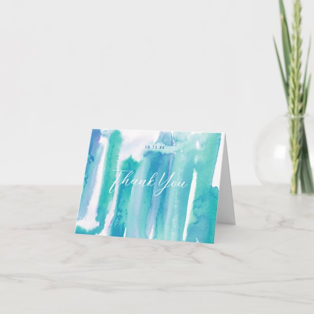 Teal Blue Watercolor Tie Dye Thank You Invitation (Front)