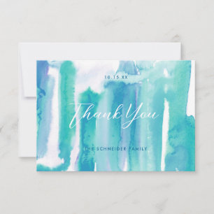 Teal Blue Watercolor Tie Dye Thank You Photo Card