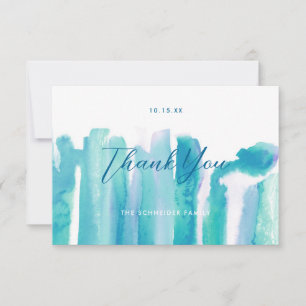 Teal Blue Watercolor Tie Dye Thank You Photo II Card