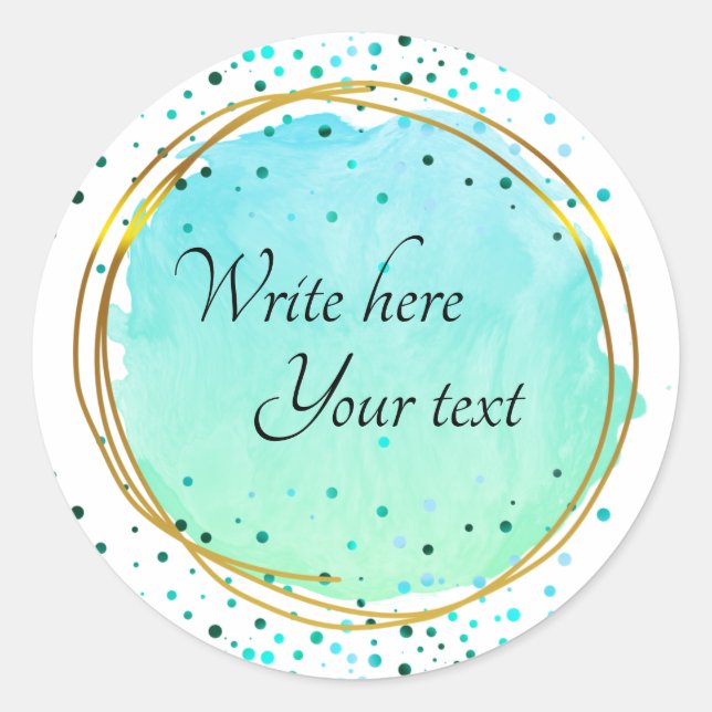 Teal Blue Watercolour Circle Gold Elegant Classic  Classic Round Sticker (Front)