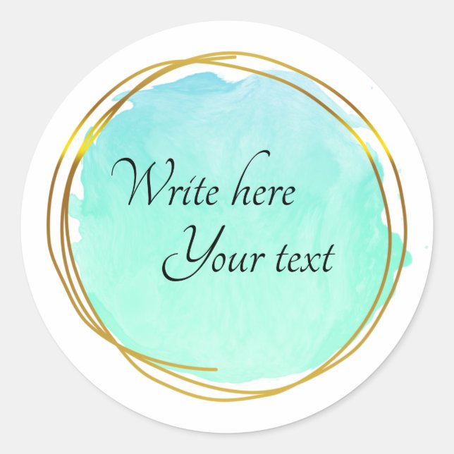 Teal Blue Watercolour Circle Gold Elegant Classic  Classic Round Sticker (Front)
