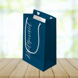 Teal Blue Wedding Bridesmaid Stylized Script Small Gift Bag