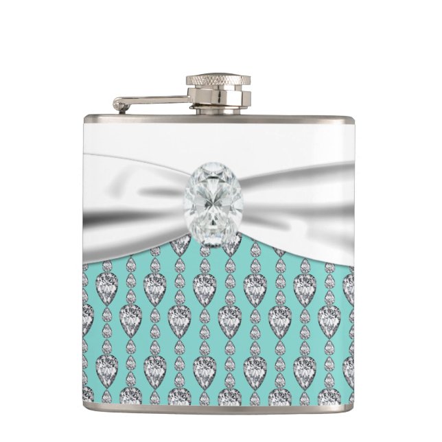 Teal Blue Wedding Hip Flask (Front)