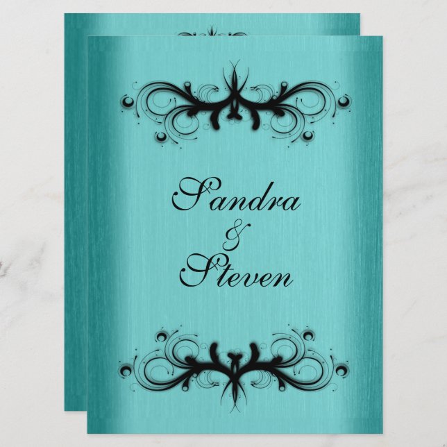 Teal Blue Wedding Invitation (Front/Back)
