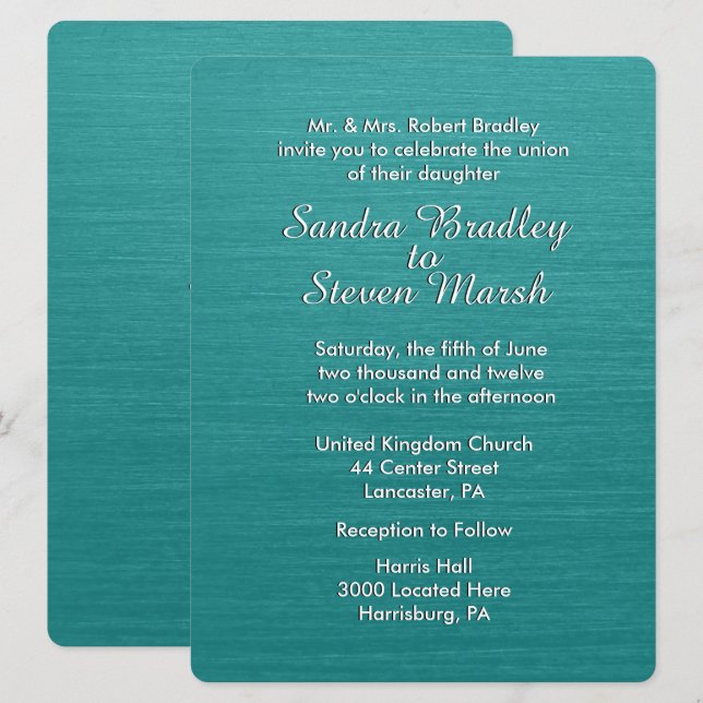 Teal Blue Wedding Invitation (Front/Back)