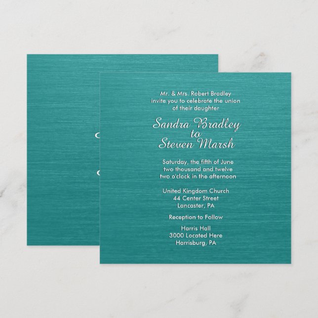 Teal Blue Wedding Invitation (Front/Back)