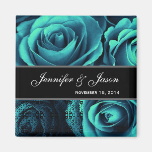 TEAL BLUE Wedding Rose Bouquet with Lace Magnet