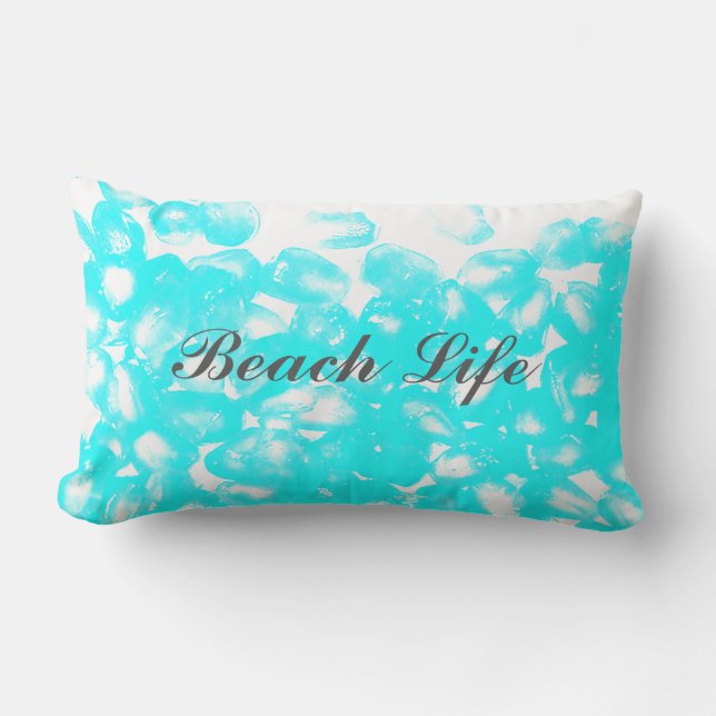Teal Blue White Abstract Custom Beach Life Quotes Lumbar Pillow (Front)