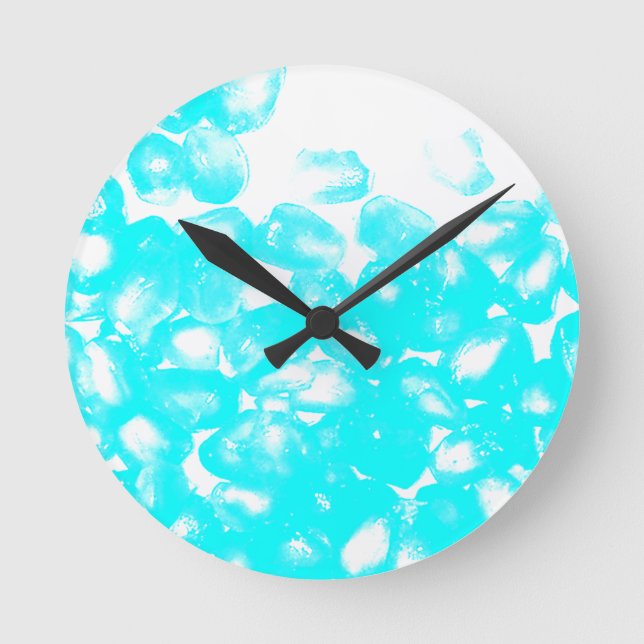 Teal Blue White Abstract Pattern Modern Gift Favou Round Clock (Front)