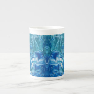 Teal Blue White Abstract Personalize Bone China Mug