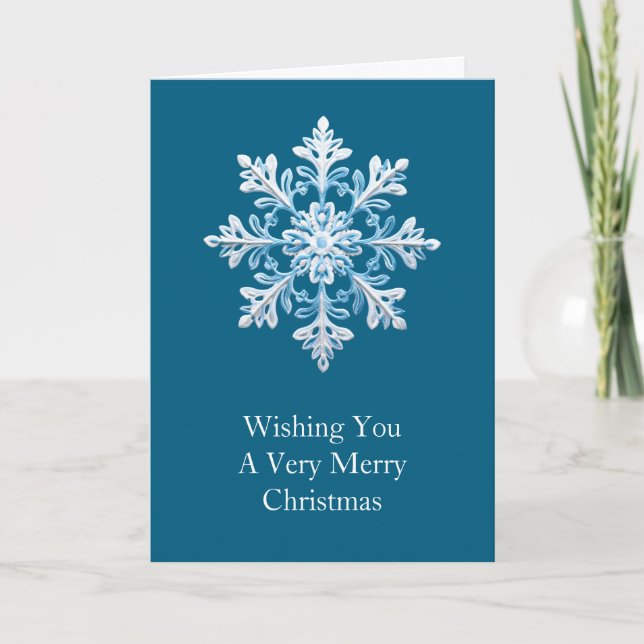 Teal Blue White Christmas Snowflake Card (Front)