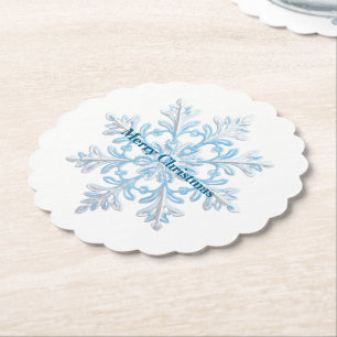 Teal Blue White Christmas Snowflake Paper Coaster