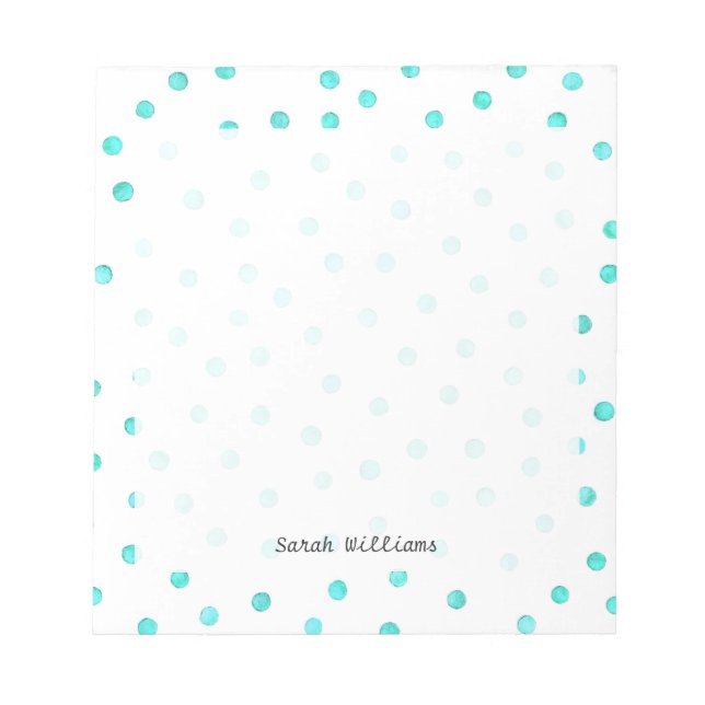 Teal Blue White Confetti Dots Pattern Notepad (Front)