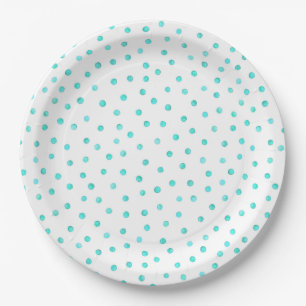 Teal Blue White Confetti Dots Pattern Paper Plate