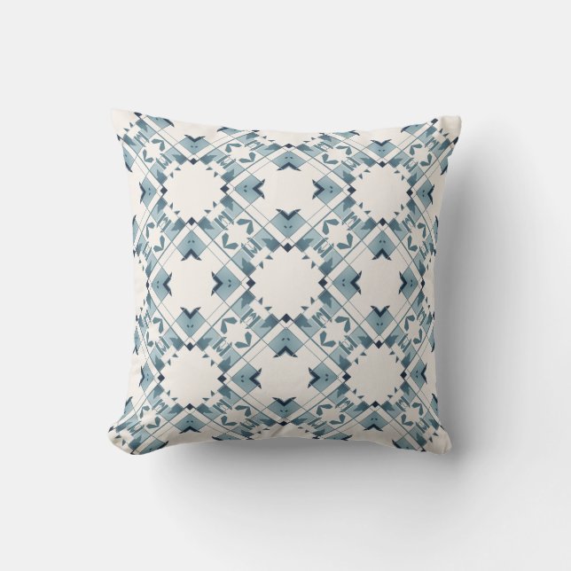 Teal Blue White Diamond-like Crisscross Large Tile Throw Pillow (Front)