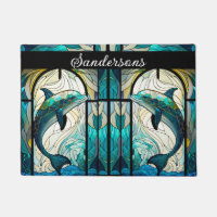Teal Blue White Dolphin Look of Stained Glass