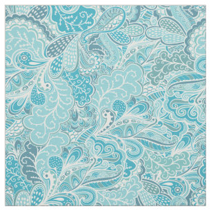 Teal Blue White Elegant Paisley Pattern Fabric