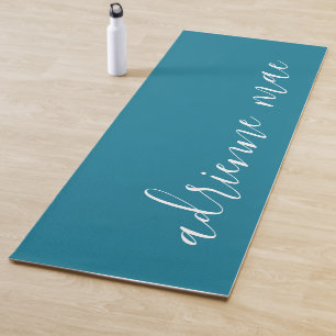 Teal Blue & White Personalized Reversible Yoga Mat