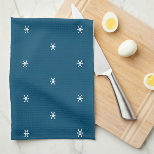 Teal Blue White snowflakes pattern Christmas Kitchen Towel