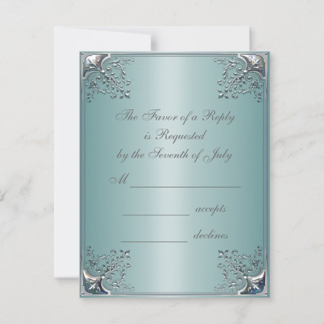Teal Blue White Wedding Invitations (Front)