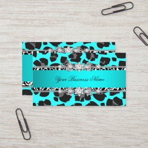 Teal Blue Wild Animal Black Jewel Look Image Business Card