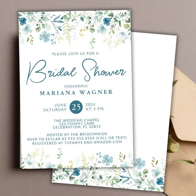Teal Blue Wildflowers Bridal Shower Invitation (Creator Uploaded)
