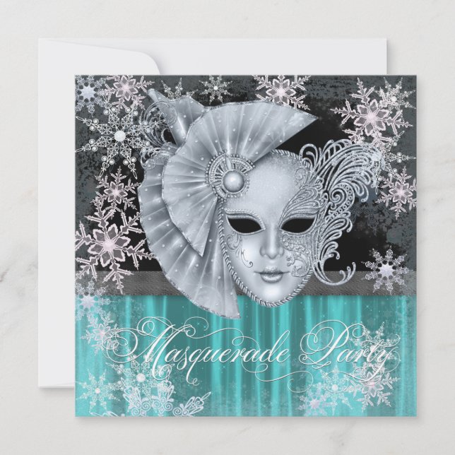Teal Blue Winter Wonderland Masquerade Party Invitation (Front)