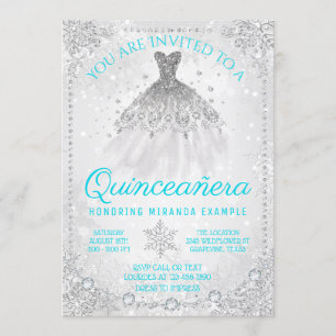 Teal Blue Winter Wonderland Quinceanera Invitation