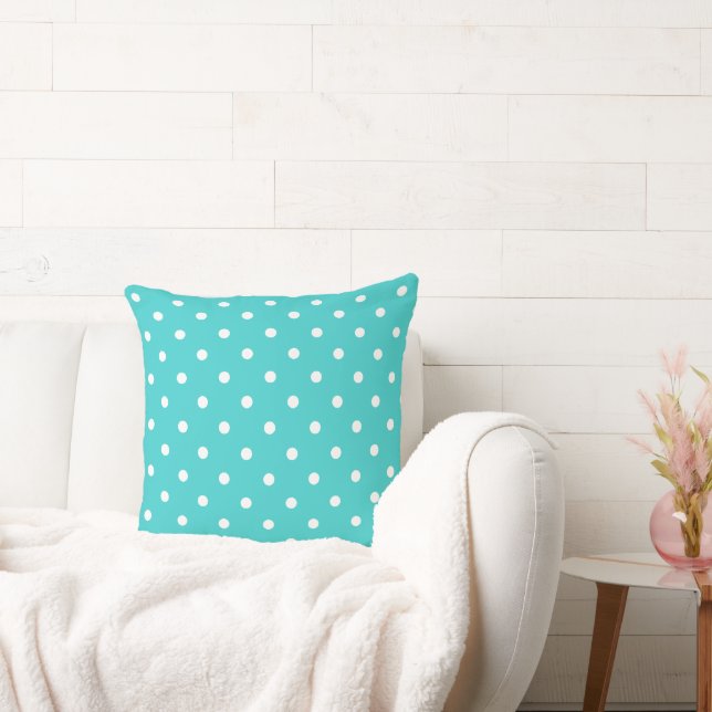 Teal Blue with Polka Dots Throw Pillow (Couch)